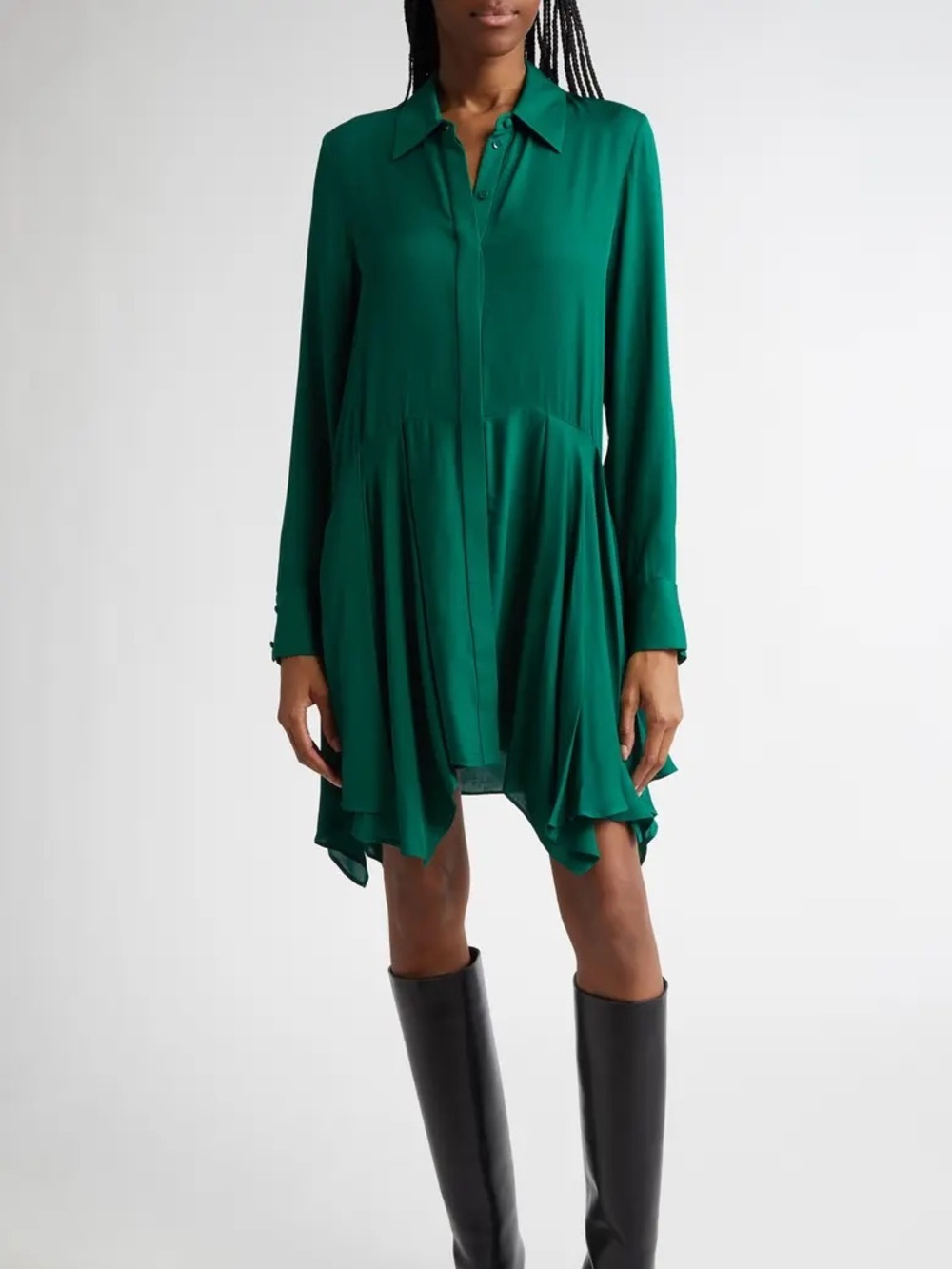 Alice + Olivia Avita Long Sleeve Asymmetric Shirtdress in Forest Green Size M